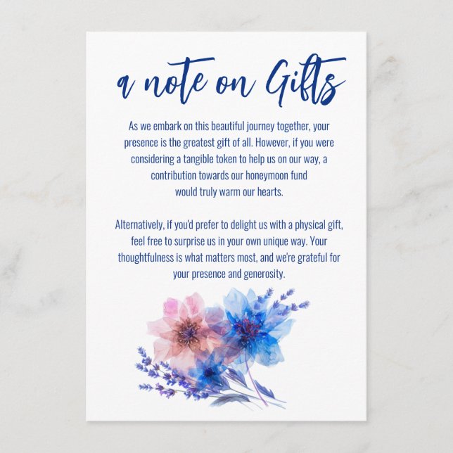 Tarjeta De Recepción 💍 Cornflowers y Lavender note on Gifts (Anverso)
