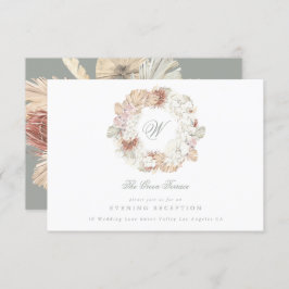 Tarjeta De Recepción Corona de Pampas Musgo Verde Sage Monograma Elegan