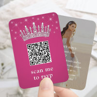 Corona de Quinceañera con código QR rosa fucsia y
