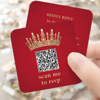 Corona Dorada Elegante Quinceañera Roja Escanea QR