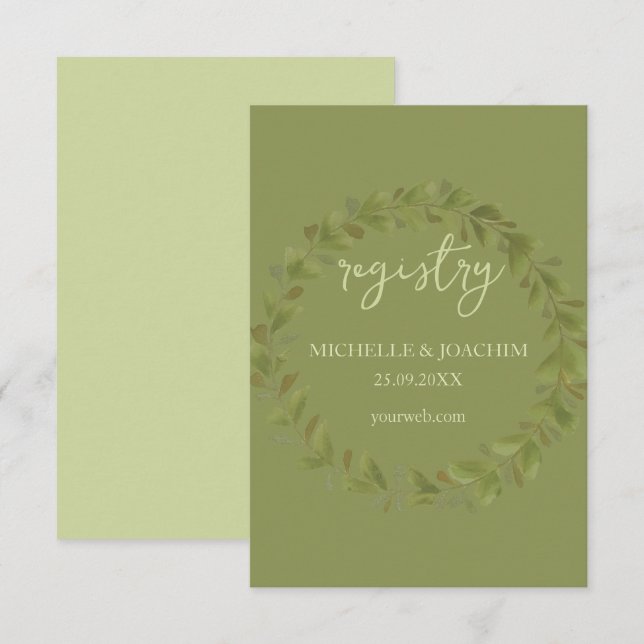 Tarjeta De Recepción Corona verde artística arte de acuarela (Anverso / Reverso)