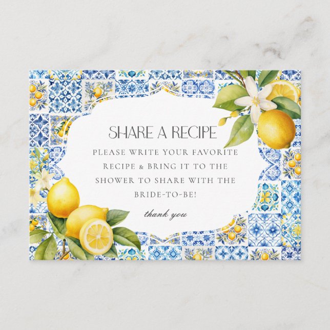 Tarjeta De Recepción Costa Amalfitana Italia Compartir una receta Invit (Anverso)