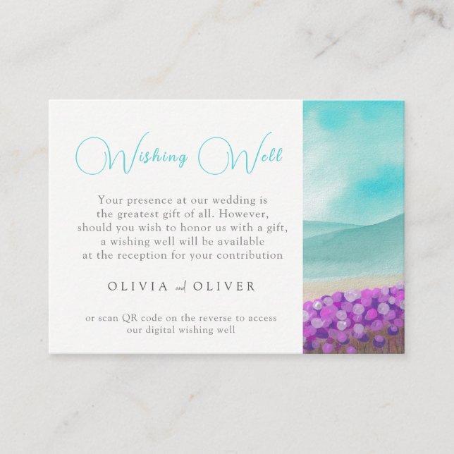 Tarjeta De Recepción Costa de Azure en el Boda Bloom Deseando código QR (Anverso)