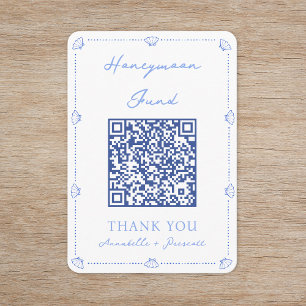 Tarjeta De Recepción Costero Elegante Fondo de luna de miel Código QR