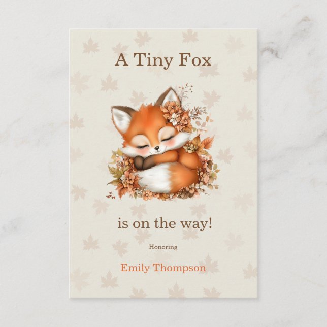 Tarjeta De Recepción Cosy Autumn Fox Baby Shower acogedor Fiesta Woodla (Anverso)