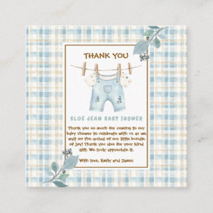 Tarjeta De Recepción Country Gingham Blue Jean Baby Shower Gracias