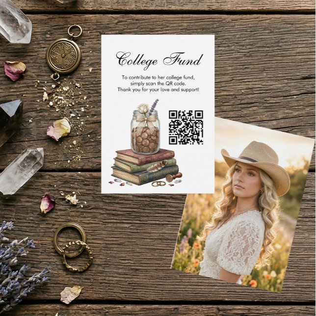 Tarjeta De Recepción Country Girl Graduation College Fund QR Code  (Cowgirl College Fund Enclosure Card)