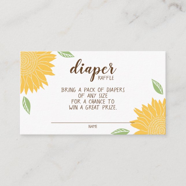 Tarjeta De Recepción Country Sunflower Diaper Raffle Baby Shower (Anverso)