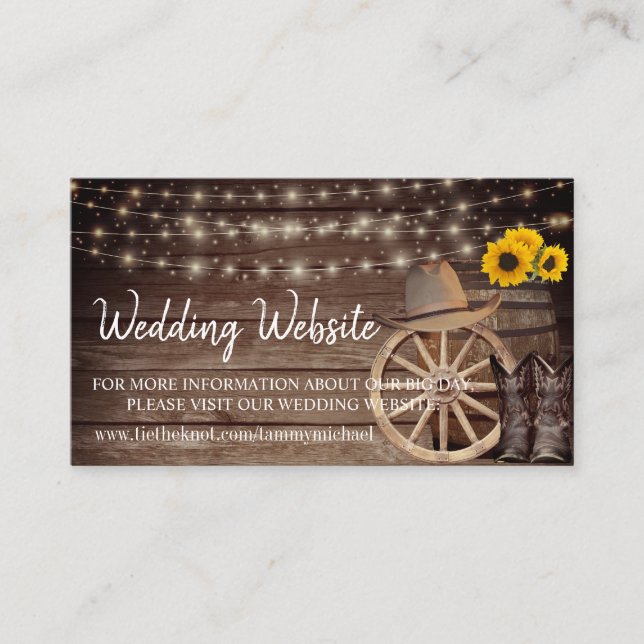 Tarjeta De Recepción Country Wood Barrel - Sunflower - Sitio web Boda (Anverso)