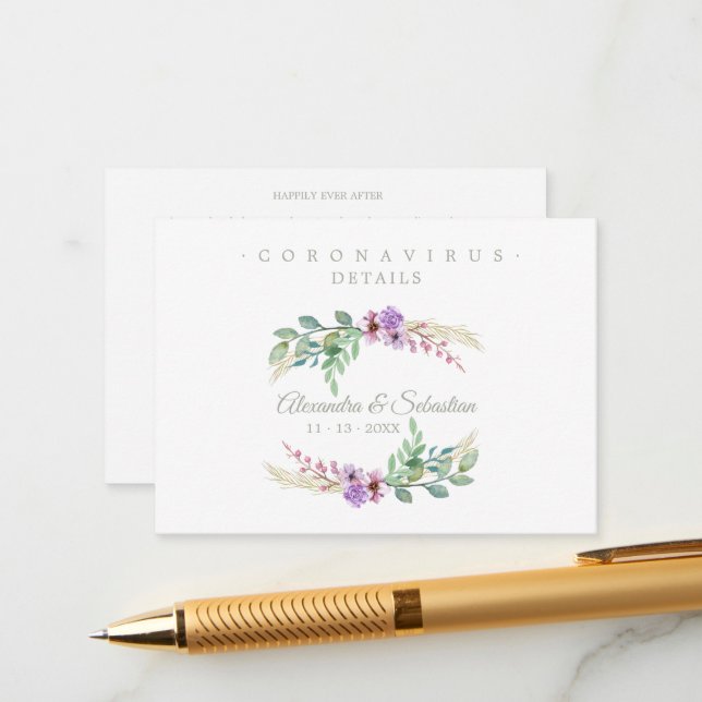 Tarjeta De Recepción Covid19 Details Sophisticated Lilac Chic Wreath (Anverso/Reverso In Situ)