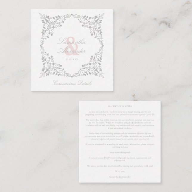 Tarjeta De Recepción Covid19 Wedding Details Classic Elegant Flourish (Anverso / Reverso)