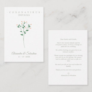 Tarjeta De Recepción Covid Details Sophisticated Coral Elegant Branches