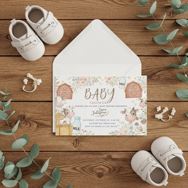 Tarjeta De Recepción Cow Print Baby Shower Invitation,Rustic Farm Style (Subido por el creador)
