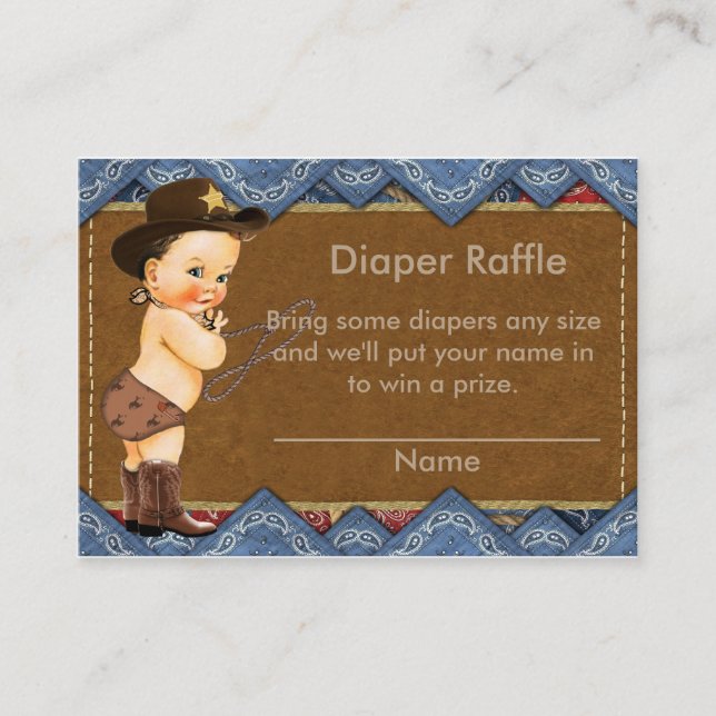 Tarjeta De Recepción Cowboy Diaper Raffle Insert (Anverso)