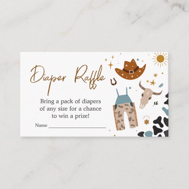 Tarjeta De Recepción Cowboy Wild West Baby Shower Diaper Raffle (Anverso)