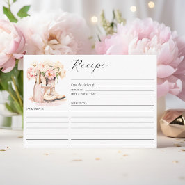 Tarjeta De Recepción Cowgirl Boots Country Peonys Bridal Shower RECIPE