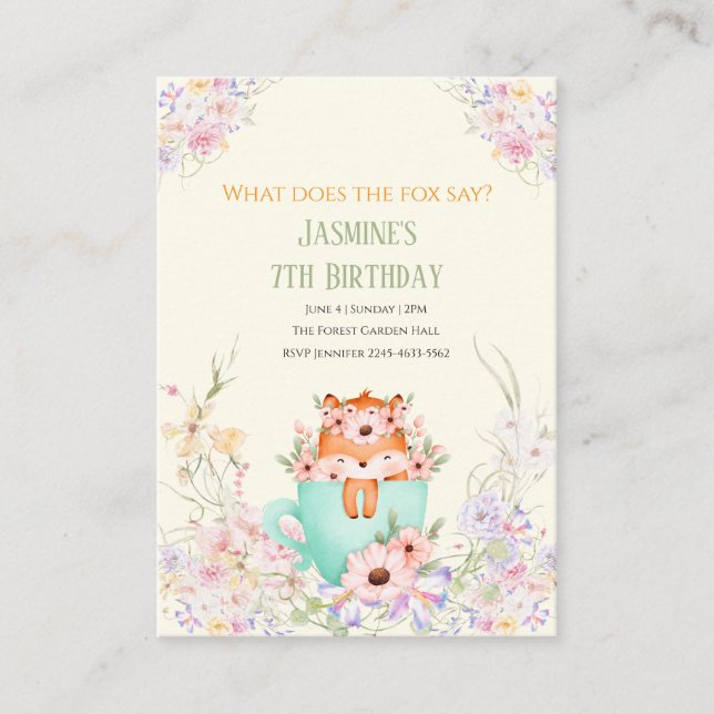 Tarjeta De Recepción Cozy Fox Forest Magical Floral Birthday Invitation (Anverso)