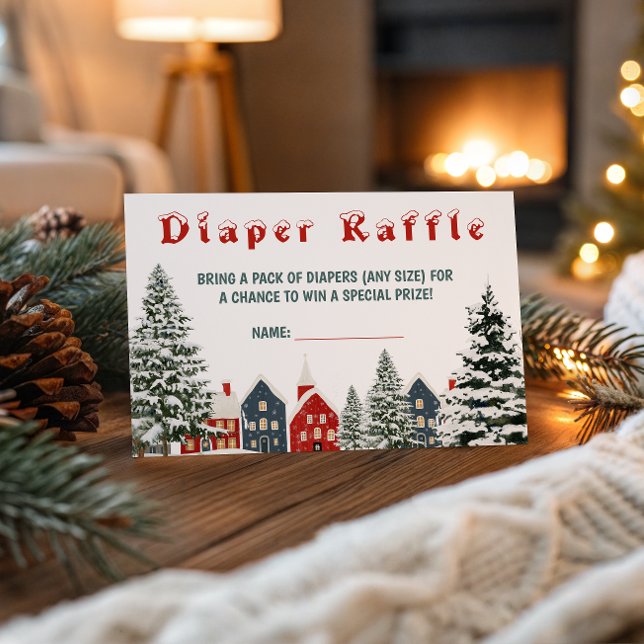 Tarjeta De Recepción Cozy Winter Village Diaper Raffle Card Festive (Subido por el creador)