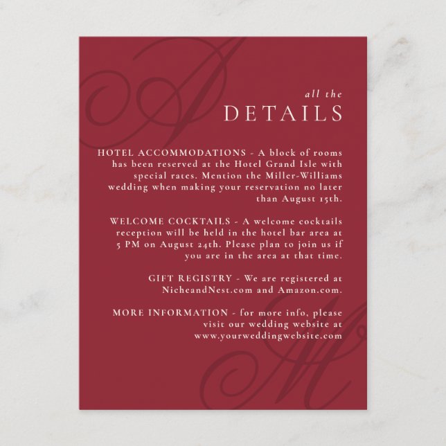 Tarjeta De Recepción Cranberry Red Moderno Edge Elegante Detalles del M (Anverso)