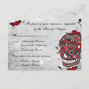 Tarjeta de Recepción Cráneo de la Muerte Rosa y Fl