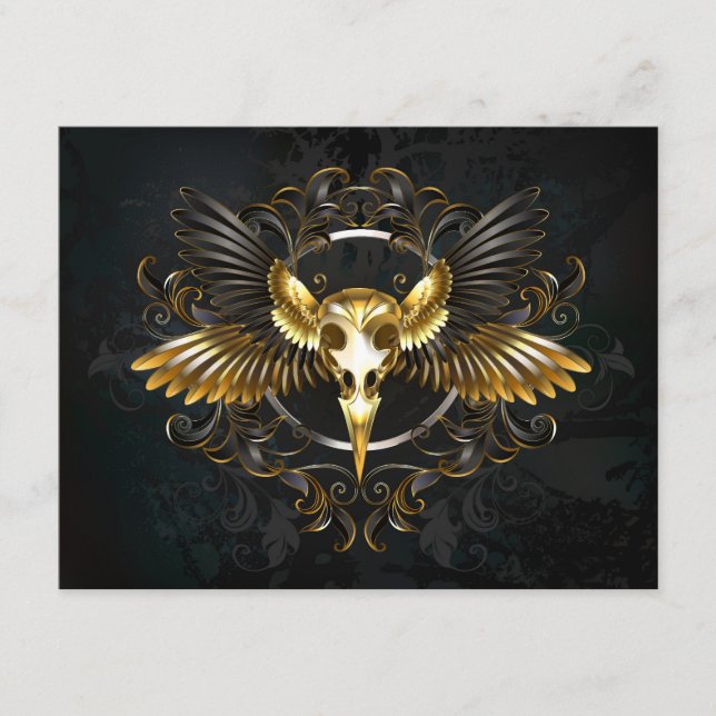 Tarjeta De Recepción Cráneo de pájaro dorado sobre fondo negro (Anverso)