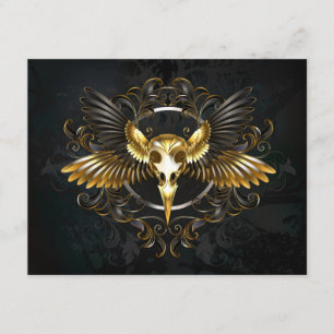 Tarjeta De Recepción Cráneo de pájaro dorado sobre fondo negro