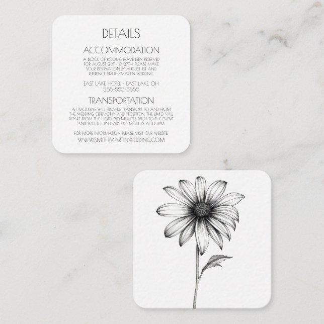 Tarjeta De Recepción Crea tu propia flor blanca y negra simple (Anverso / Reverso)