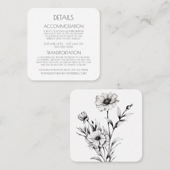 Tarjeta De Recepción Crea tu propio - Flores salvajes en blanco y negro (Anverso / Reverso)