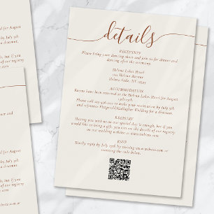 Tarjeta De Recepción Cream Bohemian Script Simple Boda Detalles