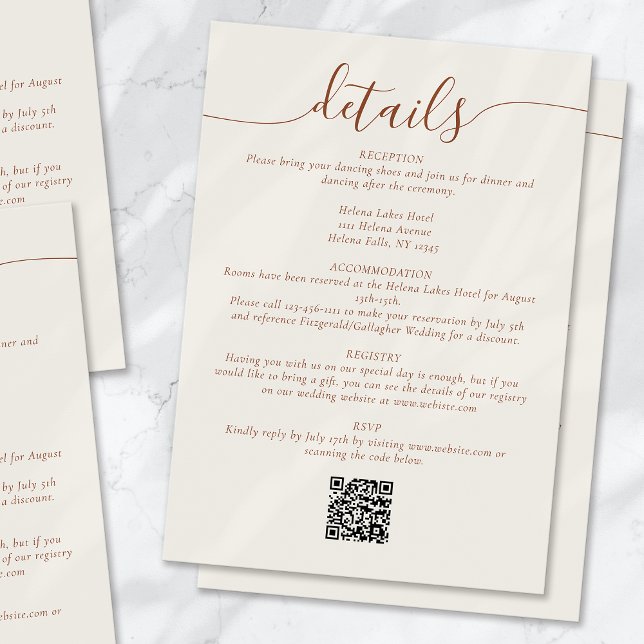 Tarjeta De Recepción Cream Bohemian Script Simple Boda Detalles (Subido por el creador)