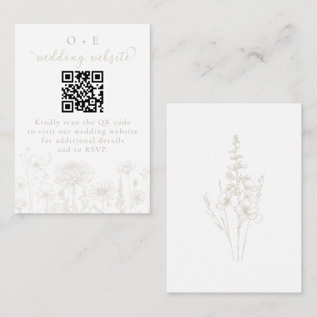 Tarjeta De Recepción Cream Botanical Minimal Wedding Website QR Code  (Anverso / Reverso)