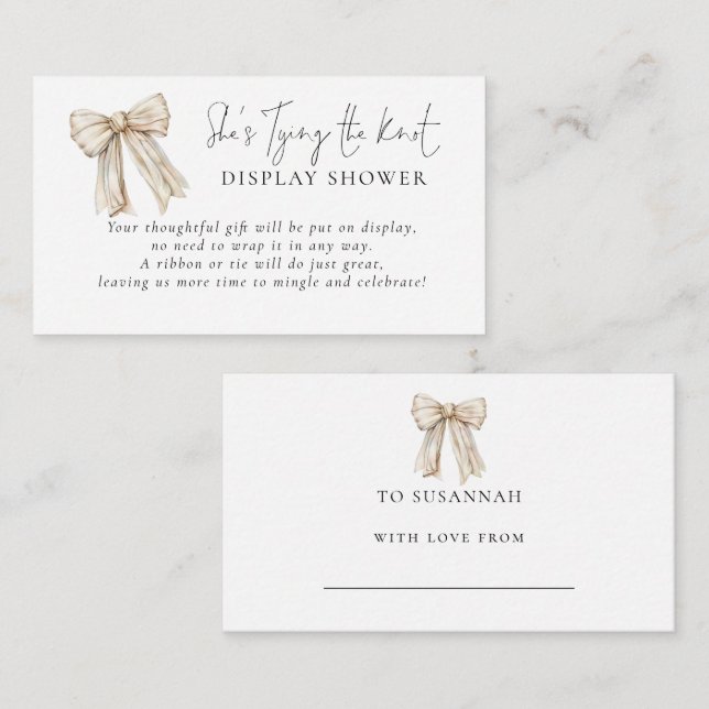 Tarjeta De Recepción Cream Bow Tying Knot Display Shower (Anverso / Reverso)