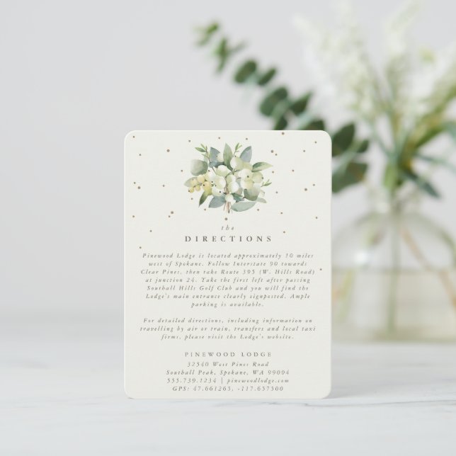 Tarjeta De Recepción Cream Snowberry+Eucalyptus Bouquet Directions (Anverso de pie)
