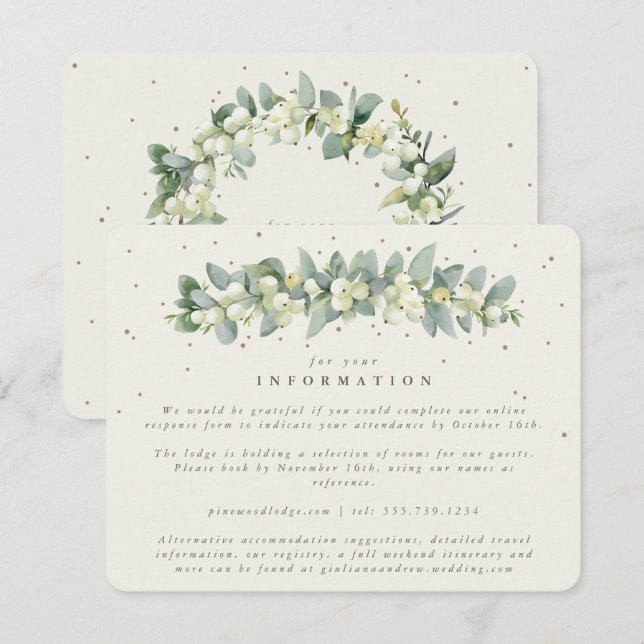 Tarjeta De Recepción Cream Snowberry+Eucalyptus Garland Boda Info (Anverso / Reverso)