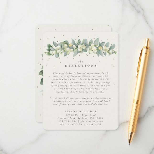 Tarjeta De Recepción Cream Snowberry+Eucalyptus Garland Directions (Anverso/Reverso In Situ)