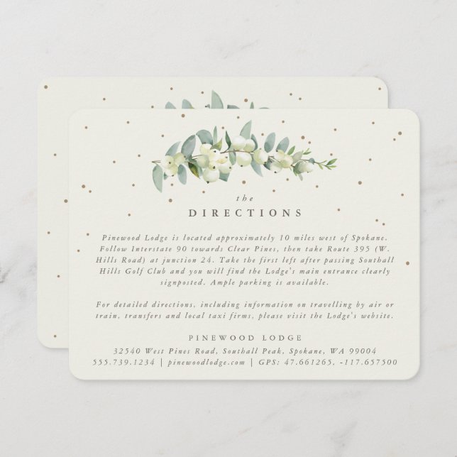 Tarjeta De Recepción Cream Snowberry+Eucalyptus Stem Bodas Direcciones (Anverso / Reverso)