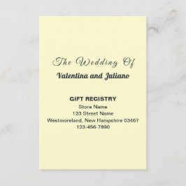 Tarjeta De Recepción Cream Wedding Gift Registry Portrait