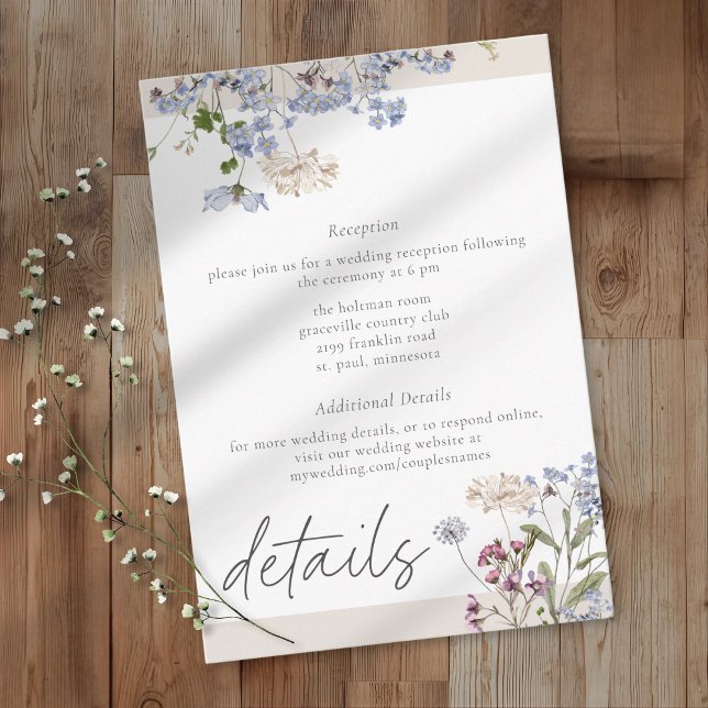 Tarjeta De Recepción Cream Wildflower Garden Elegant Wedding Details (Subido por el creador)
