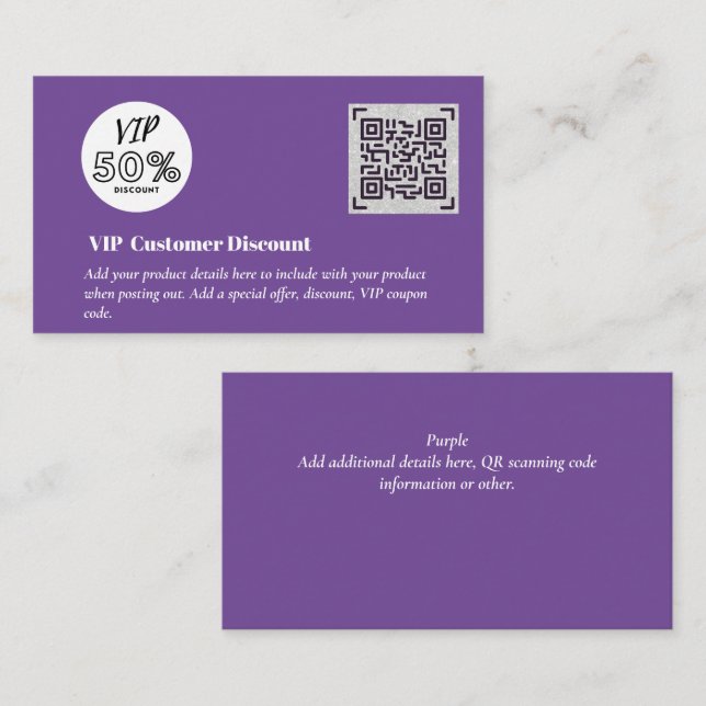 Tarjeta De Recepción Crear códigos QR de paquetes de descuento VIP del  (Anverso / Reverso)