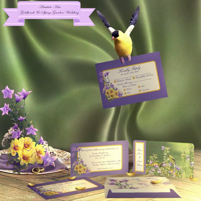Tarjeta De Recepción Crema de bodas del jardín de primavera de Goldfinc (Spring into your wedding with Arisdale Arts Goldfinch Garden and Spring Garden Collection set.)