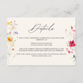 Tarjeta De Recepción Crema de flores silvestres coloridas | Detalles de