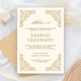 Tarjeta De Recepción Crema de marco floral y Mehndi musulmán islámico d