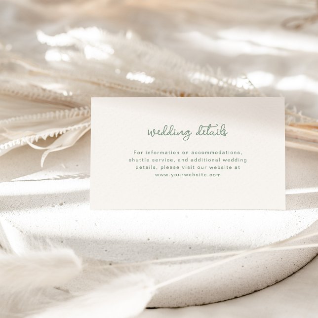 Tarjeta De Recepción Crema de marfil y verde sabio | Detalles del Boda (A simple and elegant ivory cream wedding details insert card with sage green text)