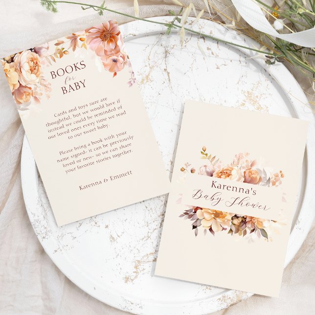 Tarjeta De Recepción Crema Floral Caída Libros Baby Shower Para Bebé (Subido por el creador)