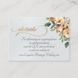 Tarjeta De Recepción Crema Floral, Código QR - Blanco Perla