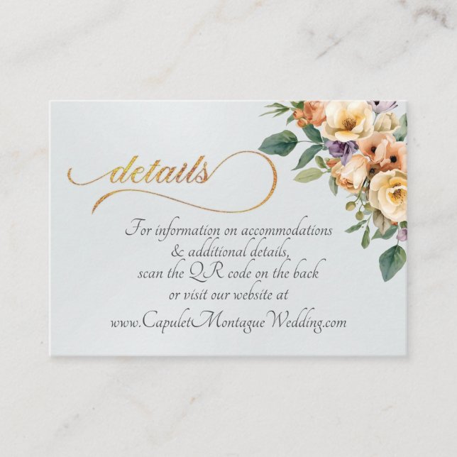 Tarjeta De Recepción Crema Floral, Código QR - Blanco Perla (Anverso)