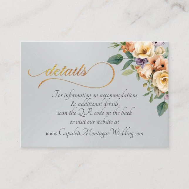 Tarjeta De Recepción Crema Floral, Código QR - Plata (Anverso)