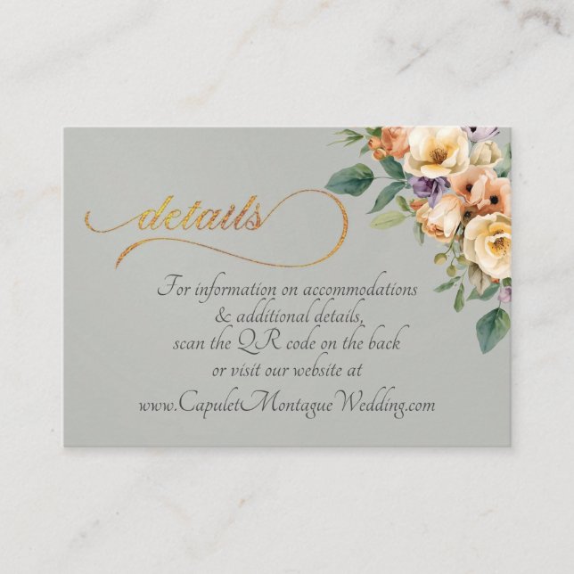 Tarjeta De Recepción Crema Floral, Código QR - Salvia (Anverso)