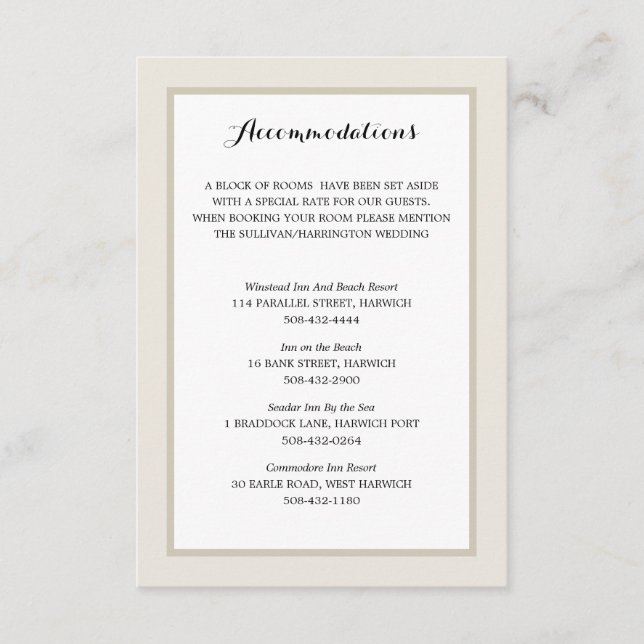 Tarjeta De Recepción Crema y blanco | Alojamiento (Anverso)