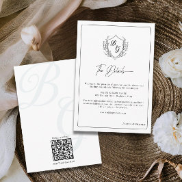 Tarjeta De Recepción Crest de boda Monograma detalles en negro y blanco